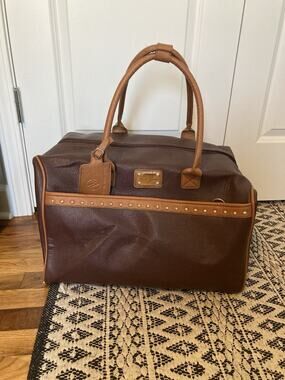 Adrienne Vittadini Duffle Weekender Bag Luggage Brown Faux Leather